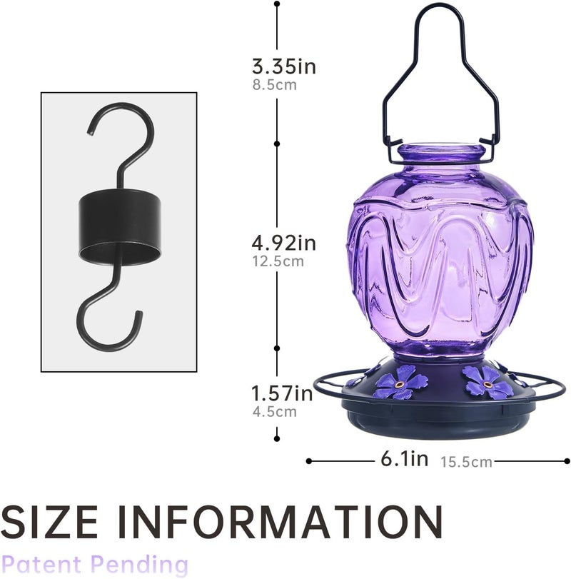 MCHBF Glass Hummingbird Feeder for Outdoors Hanging,24Ozs Humming Bird Nectar Feeder w/Perch,5 Flower Feeding Ports,Leak Proof Base and Hook for Outside Garden Backyard Decor, Gifts for Women Mom,Purple - Image 5
